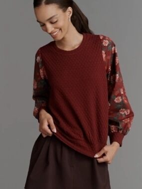 Mulberry Floral Porridge Textured Sweatshirt By Anthropologie